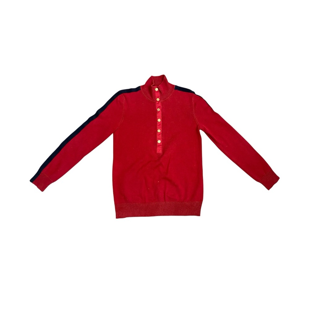 Y2K Vintage Lauren Ralph Lauren Red Knit Pullover Mock Neck with Gold Snap